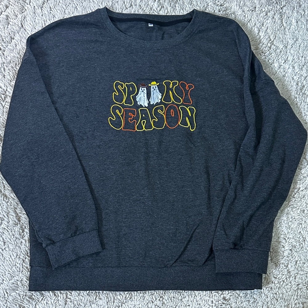 NWT Dark Grey Spooky Season Graphic Embroidered Sweater 2XL
